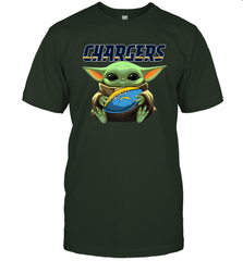 Baby Yoda Loves The Los Angeles Chargers Star Wars Baby Yoda Hugs Chargers NFL Mens T-Shirt Mens T-Shirt - VeigarTee