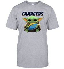 Baby Yoda Loves The Los Angeles Chargers Star Wars Baby Yoda Hugs Chargers NFL Mens T-Shirt Mens T-Shirt - VeigarTee