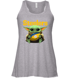 Baby Yoda Loves The Pittsburgh Steelers Star Wars Baby Yoda Hugs Steelers NFL Womens Racerback Tank Top