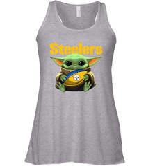 Baby Yoda Loves The Pittsburgh Steelers Star Wars Baby Yoda Hugs Steelers NFL Womens Racerback Tank Top Womens Racerback Tank Top - VeigarTee