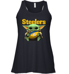 Baby Yoda Loves The Pittsburgh Steelers Star Wars Baby Yoda Hugs Steelers NFL Womens Racerback Tank Top Womens Racerback Tank Top - VeigarTee
