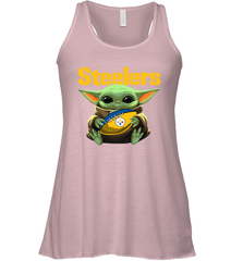 Baby Yoda Loves The Pittsburgh Steelers Star Wars Baby Yoda Hugs Steelers NFL Womens Racerback Tank Top Womens Racerback Tank Top - VeigarTee