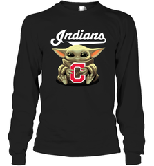 Baby Yoda Hugs Loves The Cleveland Indians Baseball Adult Long Sleeve T-Shirt Adult Long Sleeve T-Shirt - VeigarTee