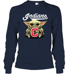 Baby Yoda Hugs Loves The Cleveland Indians Baseball Adult Long Sleeve T-Shirt Adult Long Sleeve T-Shirt - VeigarTee