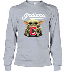 Baby Yoda Hugs Loves The Cleveland Indians Baseball Adult Long Sleeve T-Shirt Adult Long Sleeve T-Shirt - VeigarTee