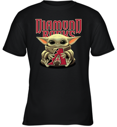 Baby Yoda Hugs Loves The Arizona Diamondbacks Baseball Youth T-Shirt