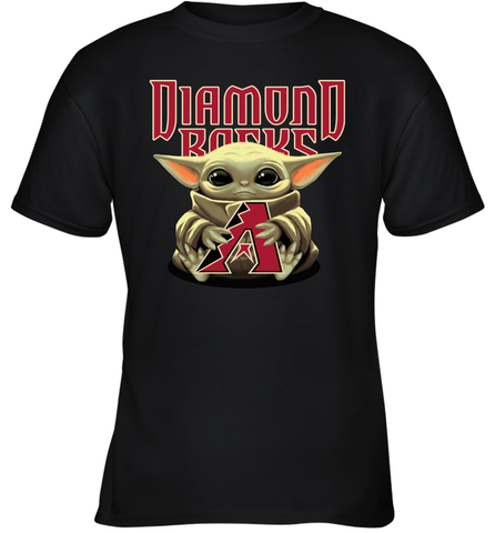 Baby Yoda Hugs Loves The Arizona Diamondbacks Baseball Youth T-Shirt Youth T-Shirt / Black / XS Youth T-Shirt - VeigarTee