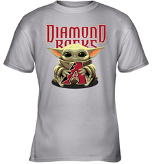 Baby Yoda Hugs Loves The Arizona Diamondbacks Baseball Youth T-Shirt Youth T-Shirt - VeigarTee