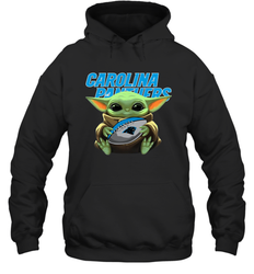 Baby Yoda Loves The Carolina Panthers Star Wars Baby Yoda Hugs Panthers NFL Adult Hoodie Sweatshirt