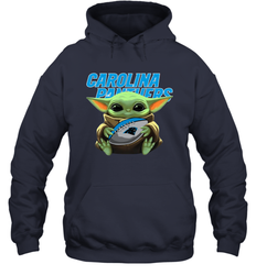 Baby Yoda Loves The Carolina Panthers Star Wars Baby Yoda Hugs Panthers NFL Adult Hoodie Sweatshirt