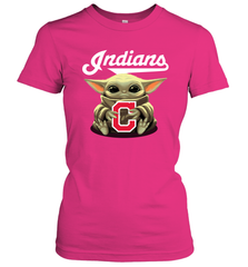 Baby Yoda Hugs Loves The Cleveland Indians Baseball Womens T-Shirt Womens T-Shirt - VeigarTee