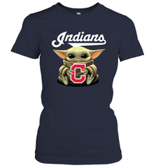 Baby Yoda Hugs Loves The Cleveland Indians Baseball Womens T-Shirt Womens T-Shirt - VeigarTee