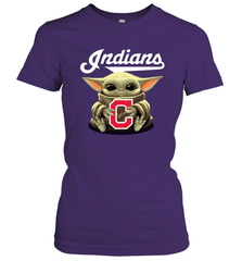 Baby Yoda Hugs Loves The Cleveland Indians Baseball Womens T-Shirt Womens T-Shirt - VeigarTee