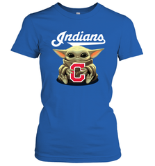 Baby Yoda Hugs Loves The Cleveland Indians Baseball Womens T-Shirt Womens T-Shirt - VeigarTee