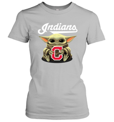 Baby Yoda Hugs Loves The Cleveland Indians Baseball Womens T-Shirt Womens T-Shirt - VeigarTee
