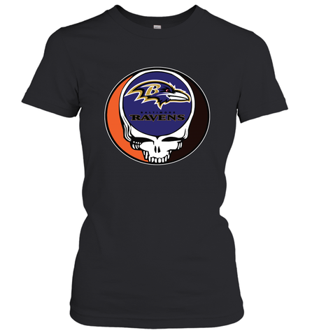 Baltimore Ravens Grateful Dead Steal Your Face NFL Football Womens T-Shirt Womens T-Shirt / Black / XS Womens T-Shirt - VeigarTee