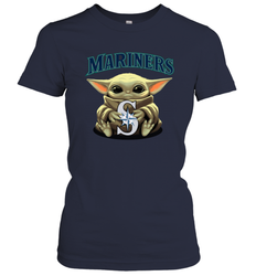 Baby Yoda Hugs Loves The Seattle Mariners Baseball Womens T-Shirt
