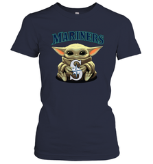 Baby Yoda Hugs Loves The Seattle Mariners Baseball Womens T-Shirt Womens T-Shirt - VeigarTee