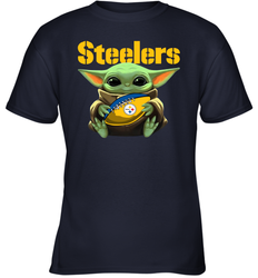 Baby Yoda Loves The Pittsburgh Steelers Star Wars Baby Yoda Hugs Steelers NFL Youth T-Shirt