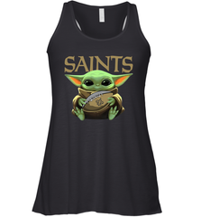 Baby Yoda Loves The New Orleans Saints Star Wars Baby Yoda Hugs Saints NFL Womens Racerback Tank Top Womens Racerback Tank Top - VeigarTee