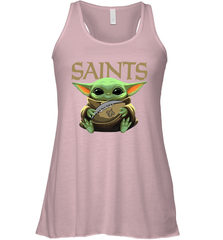 Baby Yoda Loves The New Orleans Saints Star Wars Baby Yoda Hugs Saints NFL Womens Racerback Tank Top Womens Racerback Tank Top - VeigarTee