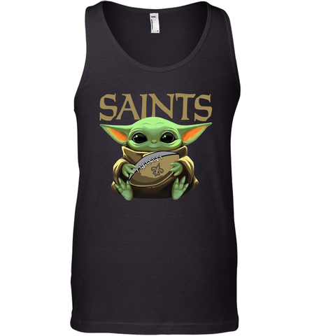 Baby Yoda Loves The New Orleans Saints Star Wars Baby Yoda Hugs Saints NFL Mens Tank Top Mens Tank Top / Black / XS Mens Tank Top - VeigarTee