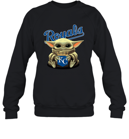 Baby Yoda Hugs Loves The Kansas City Royals Baseball Adult Sweatshirt Adult Sweatshirt / Black / S Adult Sweatshirt - VeigarTee