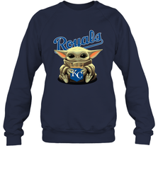 Baby Yoda Hugs Loves The Kansas City Royals Baseball Adult Sweatshirt Adult Sweatshirt - VeigarTee