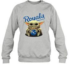 Baby Yoda Hugs Loves The Kansas City Royals Baseball Adult Sweatshirt Adult Sweatshirt - VeigarTee
