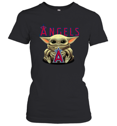 Baby Yoda Hugs Loves The Los Angeles Angels Baseball Womens T-Shirt