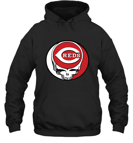 Cincinnati Reds Grateful Dead Steal Your Face Baseball Adult Hoodie Sweatshirt Adult Hoodie Sweatshirt / Black / S Adult Hoodie Sweatshirt - VeigarTee