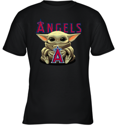 Baby Yoda Hugs Loves The Los Angeles Angels Baseball Youth T-Shirt