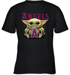 Baby Yoda Hugs Loves The Los Angeles Angels Baseball Youth T-Shirt Youth T-Shirt - VeigarTee