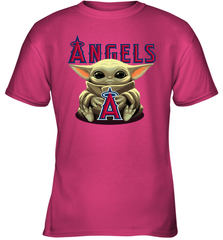 Baby Yoda Hugs Loves The Los Angeles Angels Baseball Youth T-Shirt Youth T-Shirt - VeigarTee