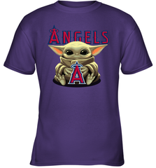 Baby Yoda Hugs Loves The Los Angeles Angels Baseball Youth T-Shirt Youth T-Shirt - VeigarTee