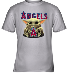 Baby Yoda Hugs Loves The Los Angeles Angels Baseball Youth T-Shirt Youth T-Shirt - VeigarTee