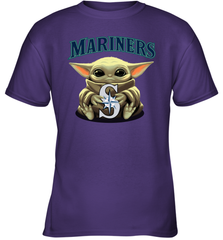 Baby Yoda Hugs Loves The Seattle Mariners Baseball Youth T-Shirt Youth T-Shirt - VeigarTee