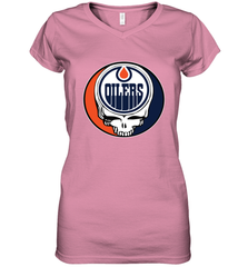 Edmonton Oilers Grateful Dead Steal Your Face Hockey NHL Womens V-Neck T-Shirt Womens V-Neck T-Shirt - VeigarTee