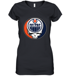 Edmonton Oilers Grateful Dead Steal Your Face Hockey NHL Womens V-Neck T-Shirt