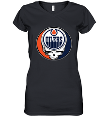 Edmonton Oilers Grateful Dead Steal Your Face Hockey NHL Womens V-Neck T-Shirt Womens V-Neck T-Shirt - VeigarTee