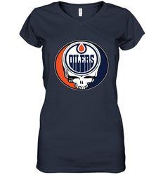 Edmonton Oilers Grateful Dead Steal Your Face Hockey NHL Womens V-Neck T-Shirt