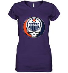 Edmonton Oilers Grateful Dead Steal Your Face Hockey NHL Womens V-Neck T-Shirt Womens V-Neck T-Shirt - VeigarTee