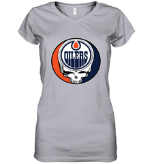 Edmonton Oilers Grateful Dead Steal Your Face Hockey NHL Womens V-Neck T-Shirt Womens V-Neck T-Shirt - VeigarTee