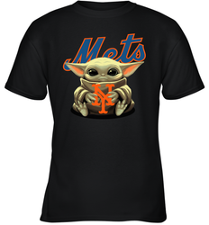 Baby Yoda Hugs Loves The New York Mets Baseball Youth T-Shirt