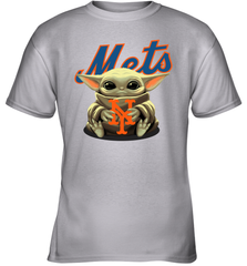 Baby Yoda Hugs Loves The New York Mets Baseball Youth T-Shirt Youth T-Shirt - VeigarTee