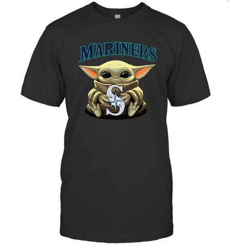Baby Yoda Hugs Loves The Seattle Mariners Baseball Mens T-Shirt Mens T-Shirt / Black / S Mens T-Shirt - VeigarTee