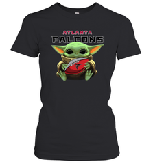 Baby Yoda Loves The Atlanta Falcons Star Wars Baby Yoda Hugs Falcons NFL Womens T-Shirt Womens T-Shirt - VeigarTee