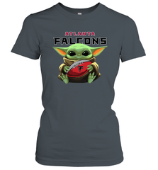 Baby Yoda Loves The Atlanta Falcons Star Wars Baby Yoda Hugs Falcons NFL Womens T-Shirt Womens T-Shirt - VeigarTee