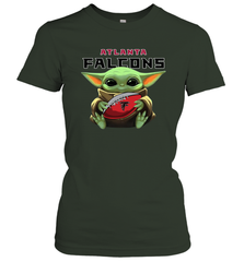 Baby Yoda Loves The Atlanta Falcons Star Wars Baby Yoda Hugs Falcons NFL Womens T-Shirt Womens T-Shirt - VeigarTee