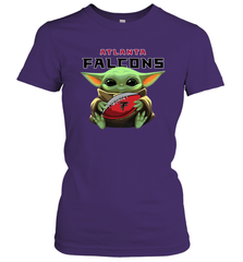 Baby Yoda Loves The Atlanta Falcons Star Wars Baby Yoda Hugs Falcons NFL Womens T-Shirt Womens T-Shirt - VeigarTee